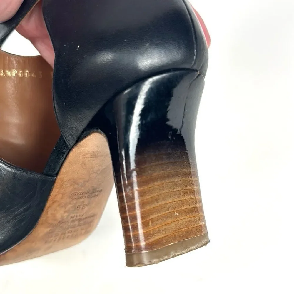 Maison Martin Margiela Black Leather Ombre Heels Open Toe Side Buckle Italy 39